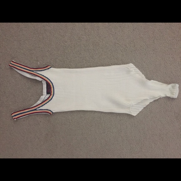 Ribbed Sweater-Knit Striped-Trim Bodysuit Rainbow - Picture 3 of 4